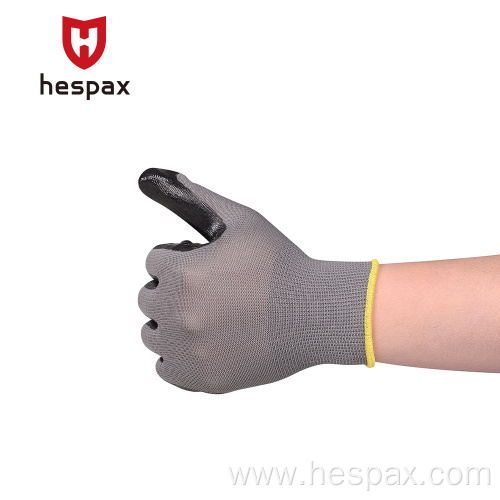 Hespax Anti Oil Polyester Smooth Nitrile Coated Gloves